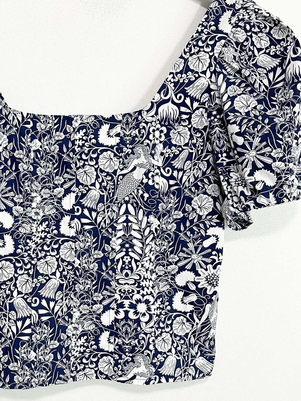 BOGO! J. Crew Puff-Sleeve Cotton Poplin Squareneck Top in Mermaid Floral Size 8